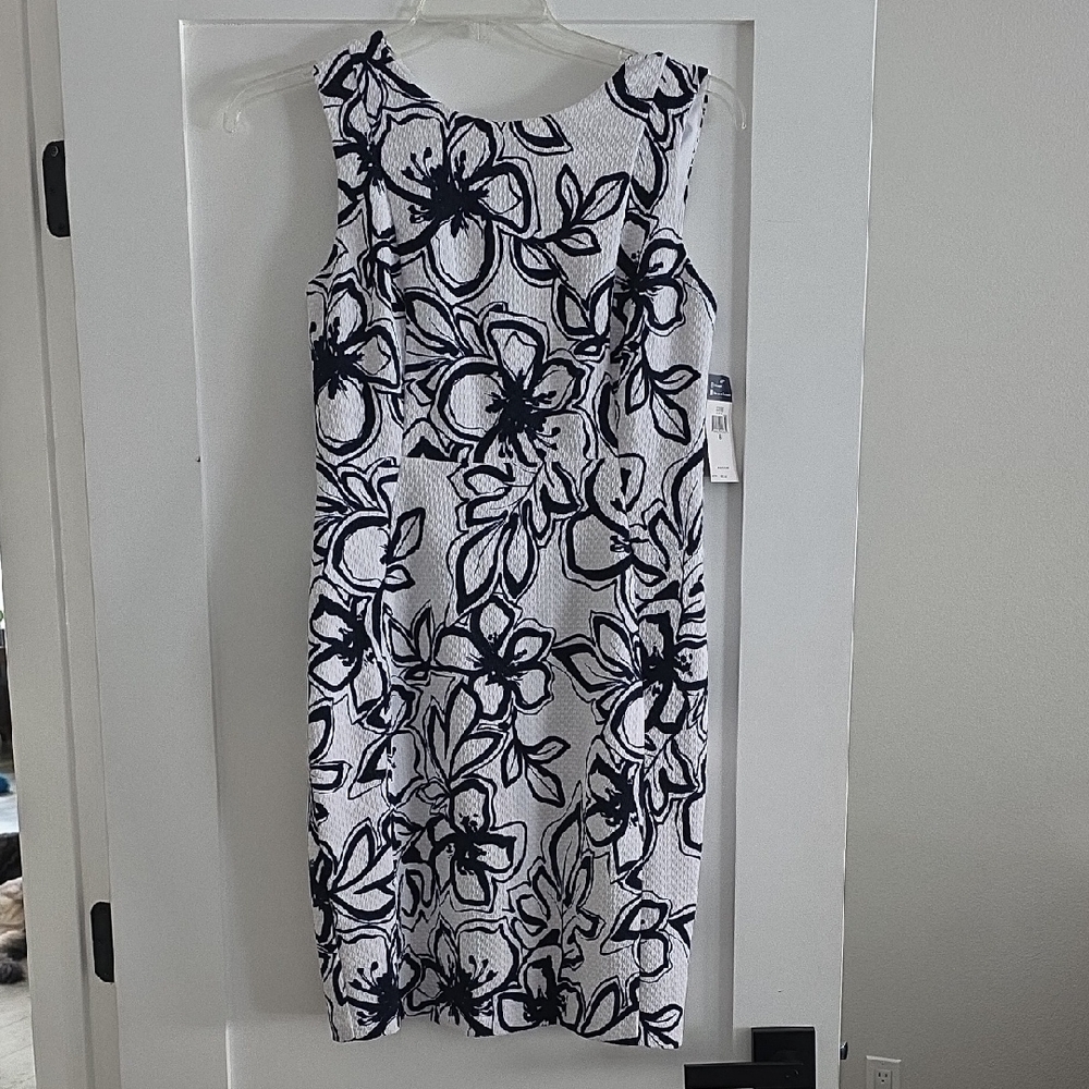 Chaps Navy and White Floral Midi Dress